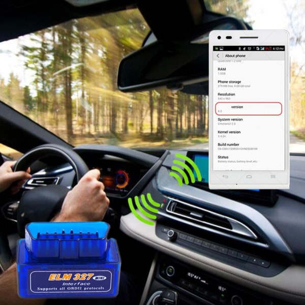 OBD2 V1.5 Bluetooth 5.1-skanner for ELM327 Automotive Diagnostic Scan Tool Kompatibel for IOS for Android Bildetektor Blå
