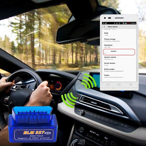 OBD2 V1.5 Bluetooth 5.1 -skanneri ELM327-autodiagnostiikkatyökaluun, yhteensopiva IOS- ja Android-autotunnistimien kanssa, sininen