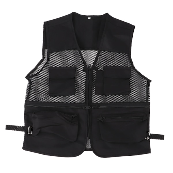 Militær Vest Holdbar Åndbar Multi Lomme Mesh Fiskevest til Udendørs Aktiviteter XXL Sort