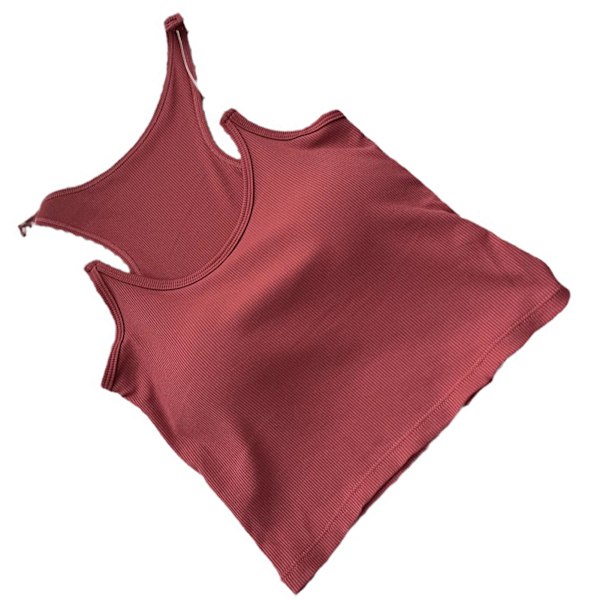 Dam Tanktop Enfärgad Mode Multifunktionell Vadderad Kort Topp för Sommar Brunröd Fri Storlek