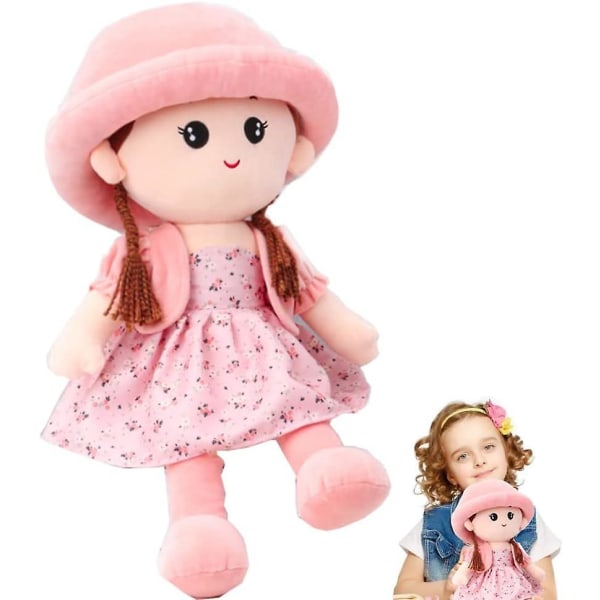 Bedårande rosa 35 cm plysch Baby Girl Doll - Avtagbar klänning och hatt