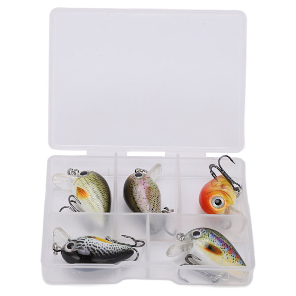 5 stk Mini Fiske Lokkemidler Crankbait Realistisk Fiske Harde Agn Sett med Boks for Sjøvann og Ferskvann Type 2
