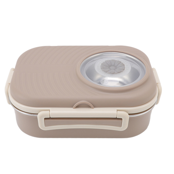 1450 ml Bento-lunsjboks i rustfritt stål med rom, termisk Bento-boks med dobbelt lag, Bento-beholdere for studenter, brun