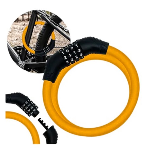 Pyörän Lukkokaapeli Oranssi 4-Numeroinen Nollautuva Salasana Sinkkiseos PVC 14,5x12,5cm Kannettava Pyörän Lukko Skoottereille Rullalaudoille