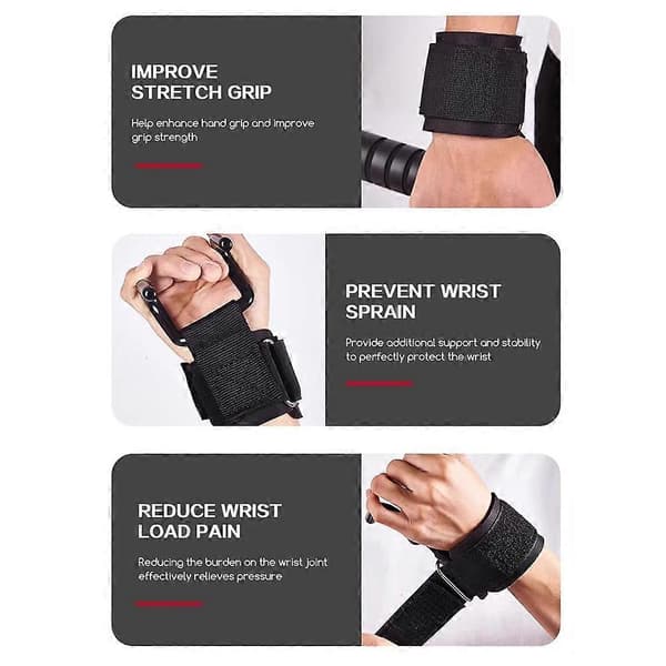 Treningshåndleddsbind med kroker for pull-ups, tykke justerbare håndleddsstropper i bomull for forbedret grepstøtte for menn og kvinner A