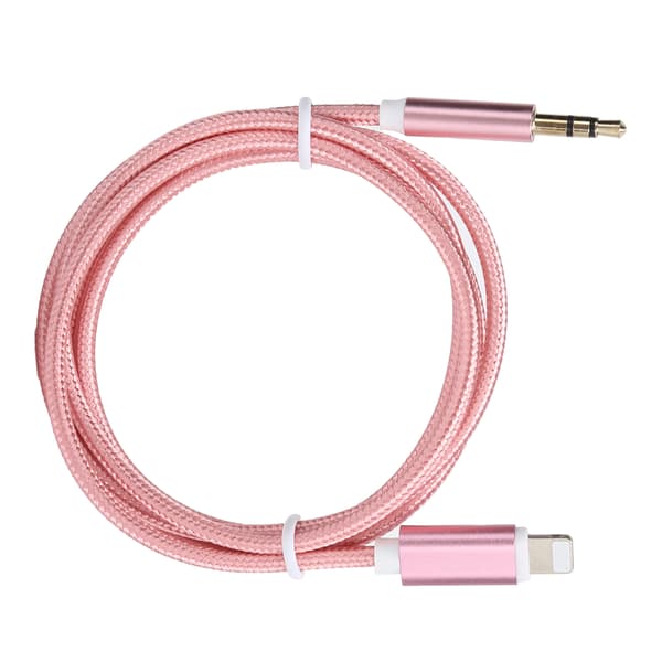 IOS 12 AUX Lydkabel 3,5 mm Nylonflettet Adapter Rosa