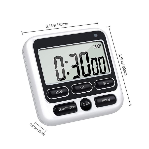 Køkken digital timer med lydløs/høj alarmkontakt 24 timers ur og alarmhukommelsesfunktion