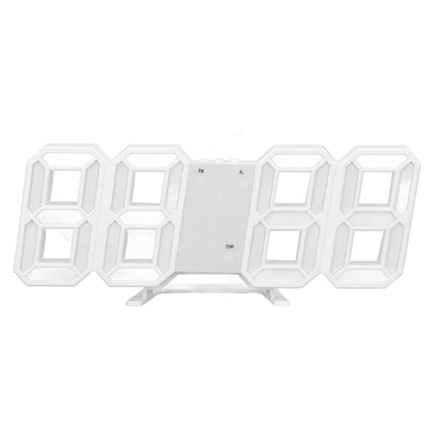 3D LED Väggklocka Minimalistisk Vit Ram Digital Väggväckarklocka Timer med Temperatur för Hem Vardagsrum Blå Text