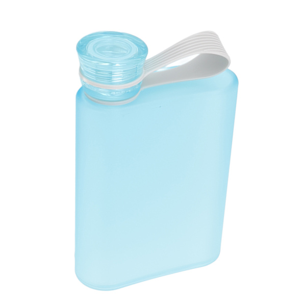 Platt vattenflaska plast läcksäker transparent fyrkantig bärbar pappersvattenflaska 380ml blå