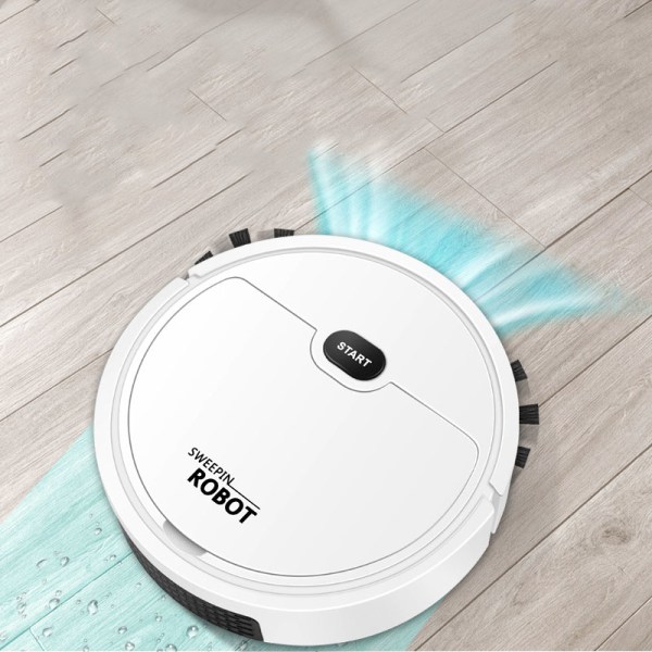 Robotstøvsuger USB Smart 3 i 1 sugefej, feje og moppefunktion Automatisk støvsuger til små lejligheder Hvid