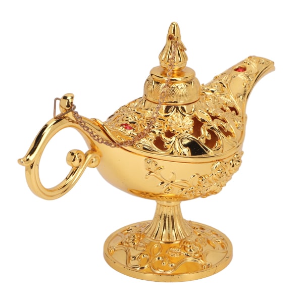 Gull Magic Genie Lampe Pregede Blomster Hul Sinklegering Vintage Genie Lampe for soveromskontor 22cm