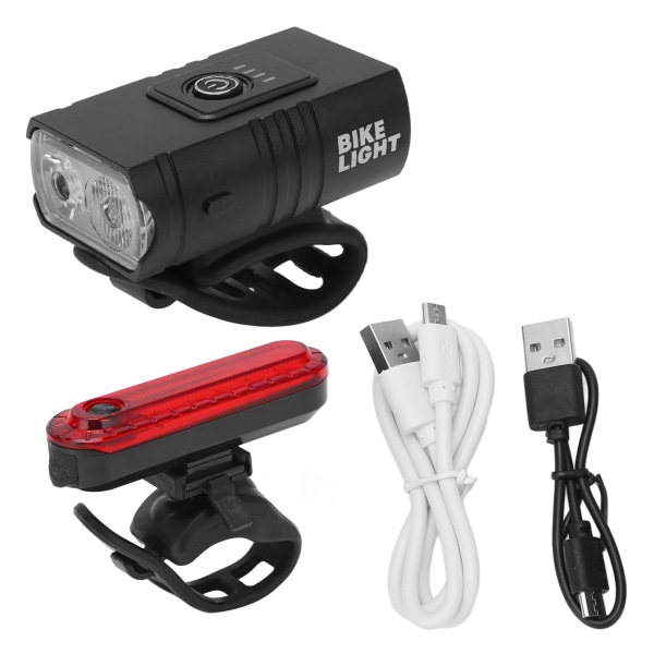 USB genopladeligt cykellygtesæt Super lys forlygte foran og baglygter USB-opladningscykellygte med aluminiumsskal