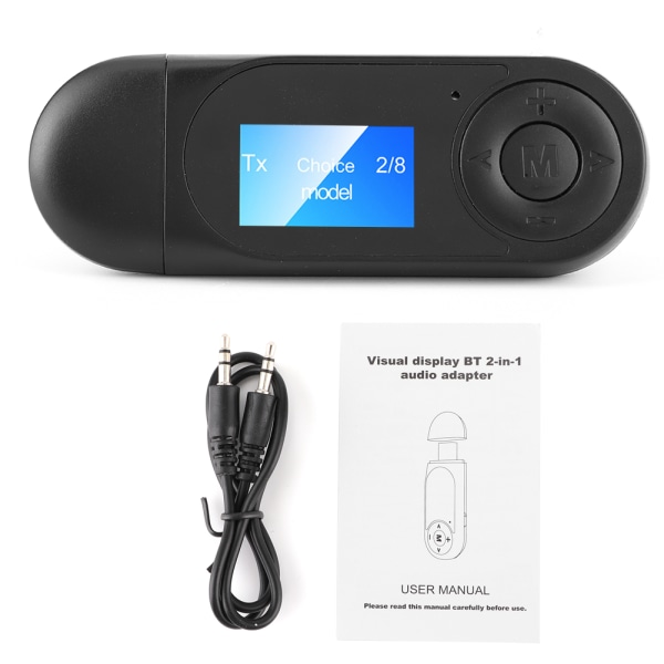 Bluetooth 5.0 Audio Adapter Langaton lähetinvastaanotin LCD-näytöllä auto PC:n langalliselle kaiuttimelle 3,5 mm