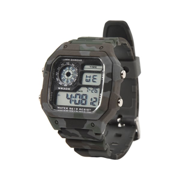 Digitaalinen watch Multi muoti neliön valaiseva vedenpitävä ulkourheilu kronografikello watch harmaa