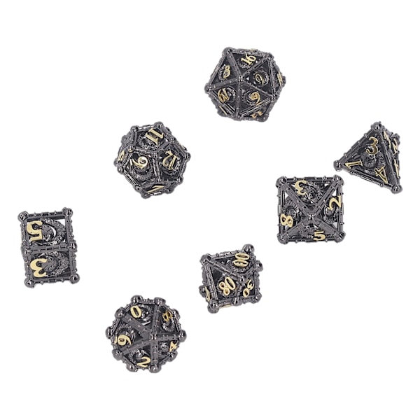 7 stk. Metal Polyhedral Dice mønster graveret spil rekvisitter messing metal terninger til brætspil rollespil