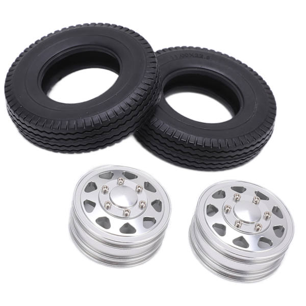2st Metall Främre Nav med 22mm Bredd Gummidäck för Tamiya 1/14 RC Trailer Traktor Lastbil Silver