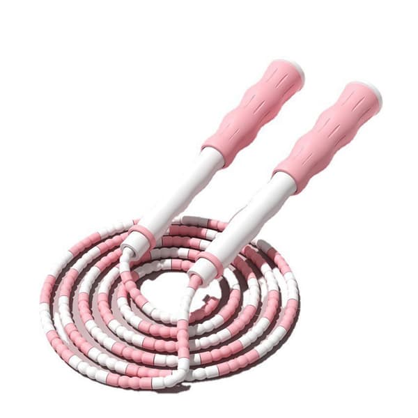 Segmentert hoppetau, justerbart, flokefritt, perlebesatt, fleksibelt PP-plasthoppetau for barn, rosa