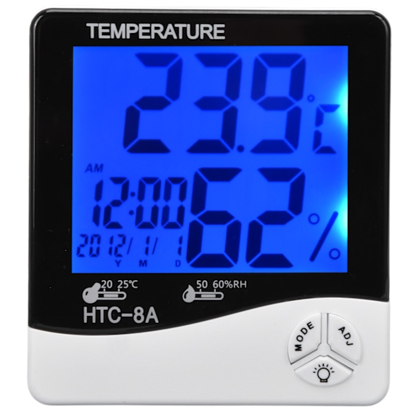 Indendørs temperaturmonitor LED-baggrundsbelyst display alarmfunktion 24 timers automatisk registrering fugtighedssensor