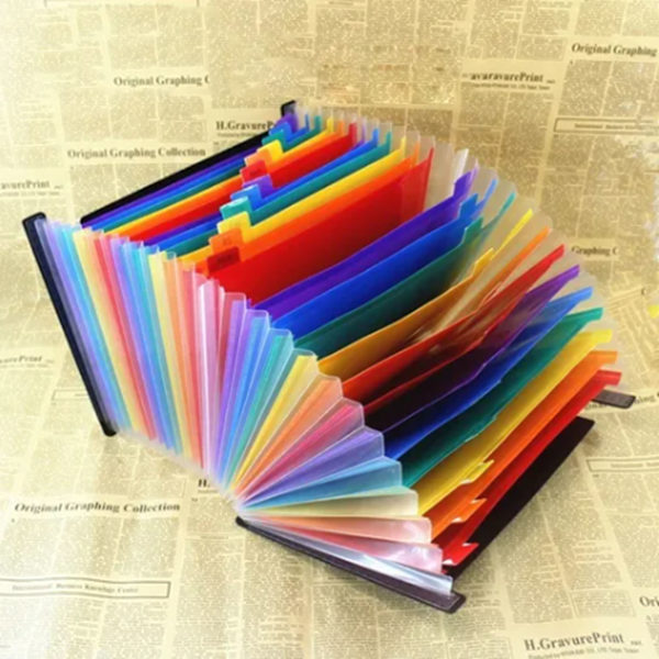 Udvidende filmappe 24 rum Stor kapacitet Plast Farverige faner Regning Kvittering Dokumenter Accordian File Folder
