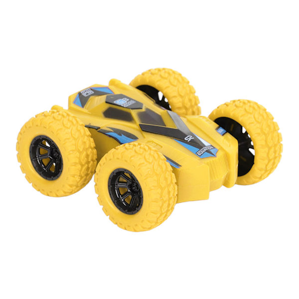 Dubbelsidig dra tillbaka bil friktionsdriven 4 stora däck 360 graders roterande mini flips tröghetsstuntbil gul