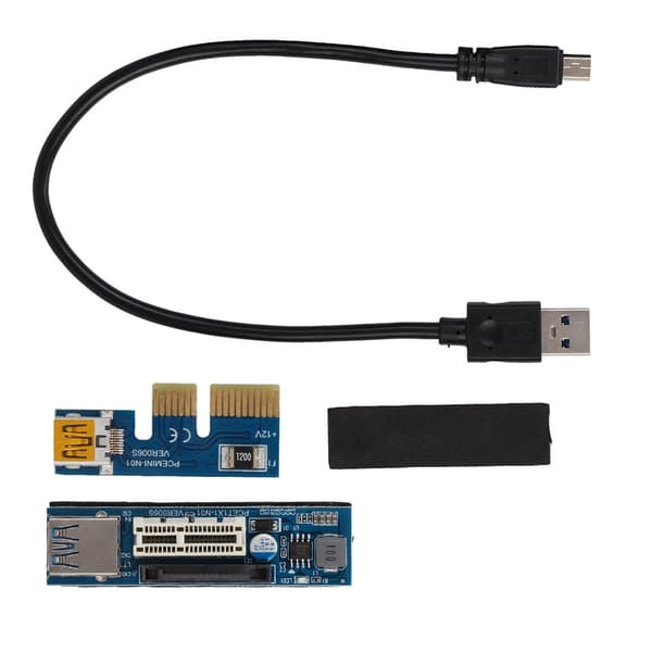 PCI-E 1X forlængerkabel ledning Riser Card Power USB Extender 30cm Sort