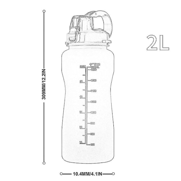 Stor kapacitet 3,8/2L Gallon Tritan BPA-fri Sport Vattenflaska med Tidsmarkör - Bärbar Fitnesskanna för Utomhusmotivation 2L vit