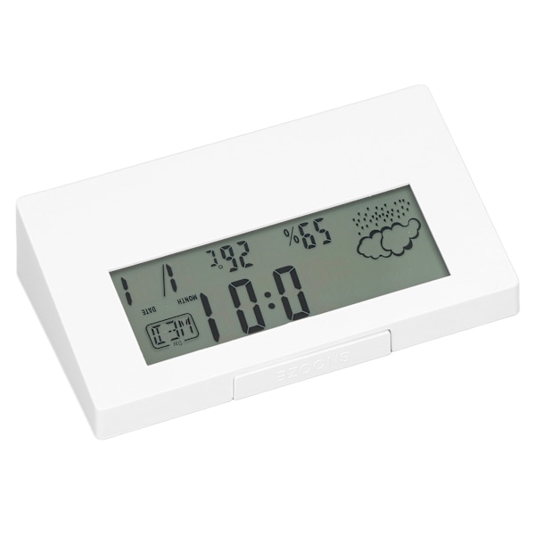 Digital väckarklocka Snooze-funktion LCD Tid Datum Temperatur Fuktighet Display Sängbord Elektronisk klocka med ljus Vit