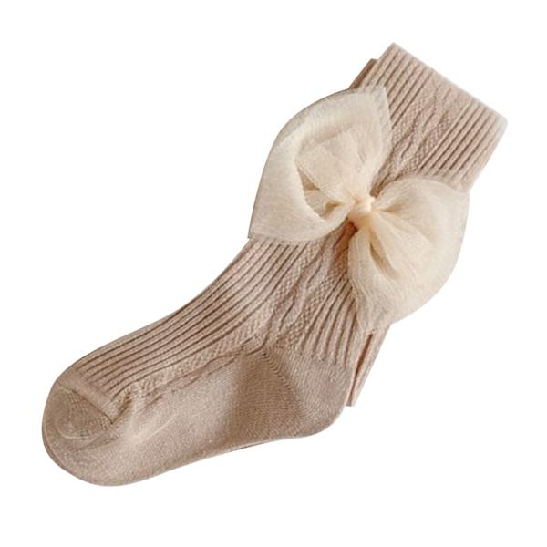 Babyflickor Strumpbyxor Söta Rosett Dekorerade Randiga Kammat Bomulls Baby Leggings Strumpor för Vår Höst Khaki L (Rekommenderad Höjd 100 till 115cm)