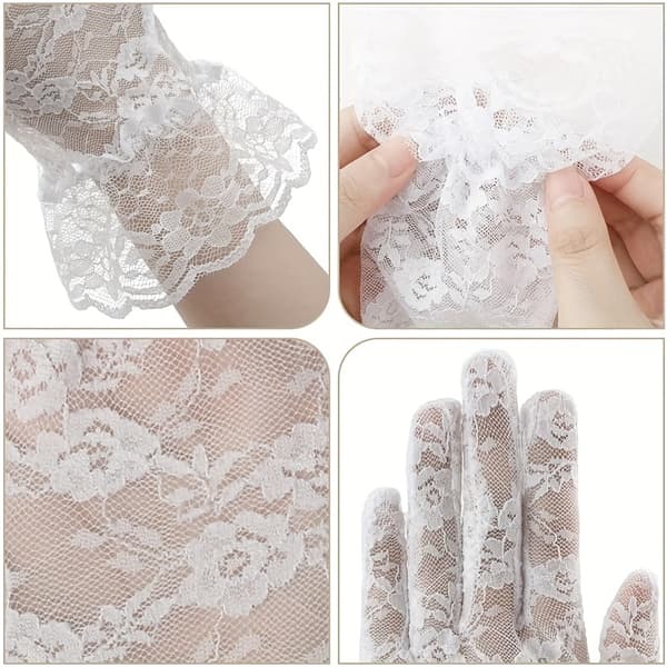 Par blondehandsker, bryllupshandsker, operahandsker, teselskabshandsker til kvinder, aftenhandsker white-2pair