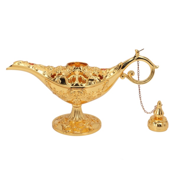 Guld Magic Genie Lampe Prægede Blomster Hule Zink Legering Vintage Genie Lampe til Soveværelse Kontor 22cm