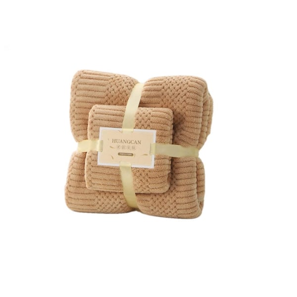 GroupM Coral Fleece Quick Dry Absorberende Badehåndklæde Sæt (Gaomi Jixiangge-Khaki)