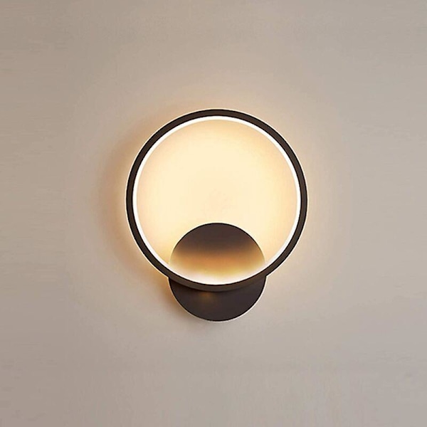 Modern Black Round Wall Lamp with Warm White Light - Perfect for Bedroom, Living Room, Stairway, and Hallway - 13W LED Indoor Wall Light (220V, 3000K)