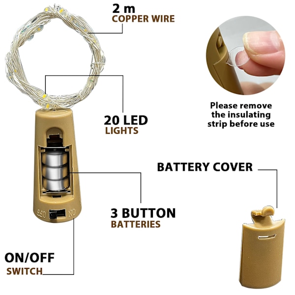 2M 20 LED Flaskor, Fairy Lights Batteridrivna, 10-pack LED Flaskor