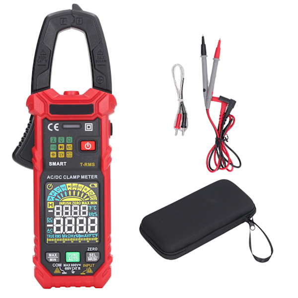 Digitalt tangamperemeter Multimeter Spændingstester TRMS Måler Strøm Temp Kapacitans Modstand Dioder Kontinuitet HT203D