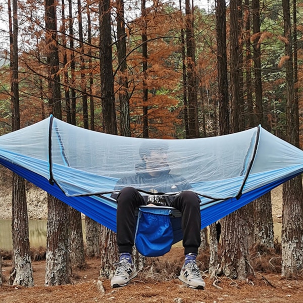 Camping Hängmatta med Nät 210T Nylon Taft Automatisk Snabböppnande Hängmatta tält för utomhusbruk 260x140cm/102x55in ljusblå