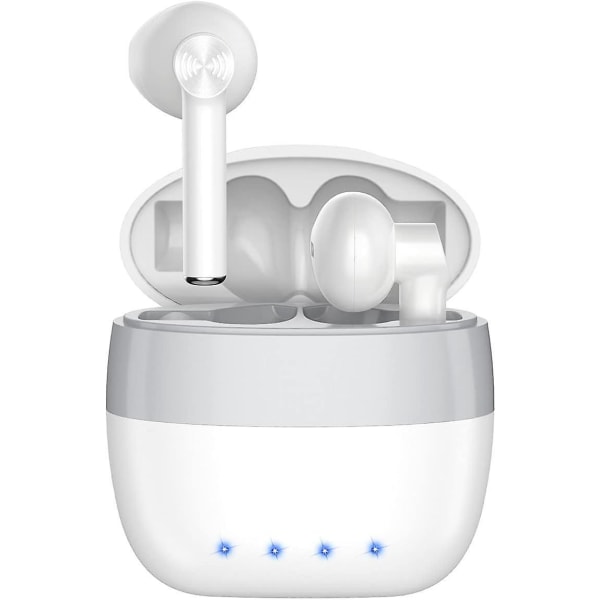 Trådlösa vita brusreducerande Bluetooth hörlurar med vattentät pekkontroll och inbyggd HD-mikrofon för iOS