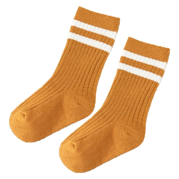 Barnens Sportstrumpor Ginger Kamgarn Två Ränder Barn Mid Calf Sportstrumpor för Vår Höst XL