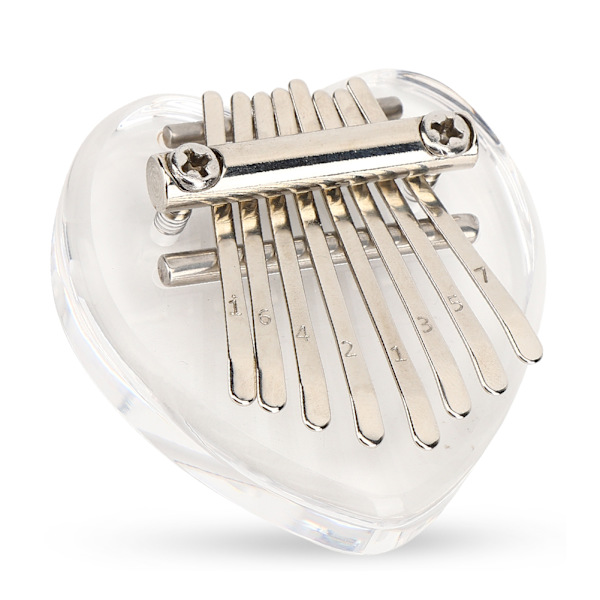Tommelfingerklaver 8 tangenter Mini bærbart akrylmateriale Dekorationsgave Musikinstrument (hjerteformet krystal)