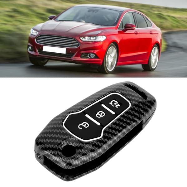 3-knaps sort kulfiber fjernbetjenings nøgle foldbart etui til Ford