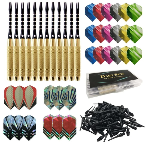 Professionellt Dartset med Mjuka Spetsar, 12 Dartkroppar, 30 Dartvingar och 100 Mjuka Dartspetsar, Perfekt Present för Dartälskare