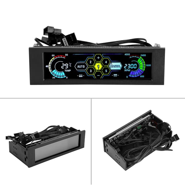 5 Fläkthastighetskontroller CPU-temperatursensor Dator Kylning Drive Bay Front LCD-Panel
