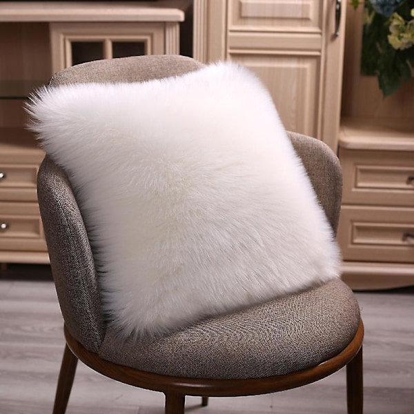 Soft Plush Decorative Cushion Cover for Living Room, Sofa, Bedroom, Car - White, 45x45cm