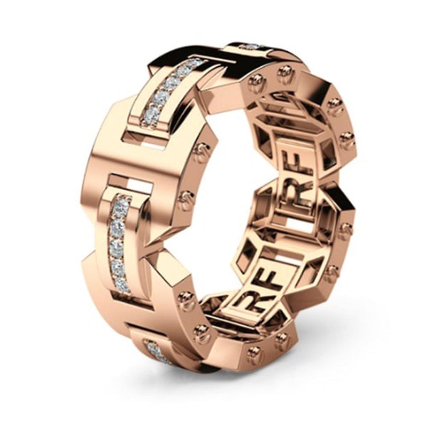 Mænd Kvinder Skinnende Rhinestone Indlagt Finger Ring Forlovelse Bryllupssmykker Gave Rose Gold US 9