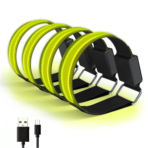 4 stk LED-armbånd USB oppladbart reflekterende bånd Justerbart sikkerhetslysarmbånd for utendørs jogging Løping Sykkelsport