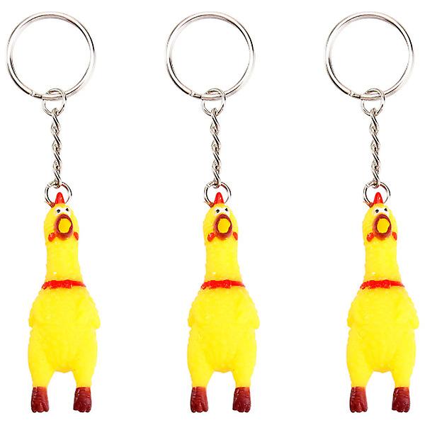 3 Pack Squeeze Screaming Chicken nøglering Sjov gul knirkende kylling vedhæng til nøgler Tasker Telefoner