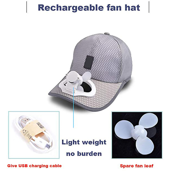 Unisex USB lataustuulettimen baseball-hattu säädettävä minituuletin kesäretkeily ulkona matkustava hauska hattu