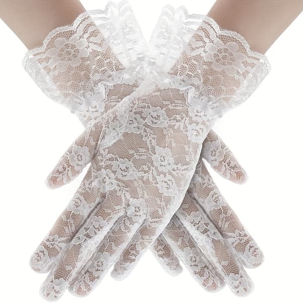 Par blondehandsker, bryllupshandsker, operahandsker, teselskabshandsker til kvinder, aftenhandsker white-2pair