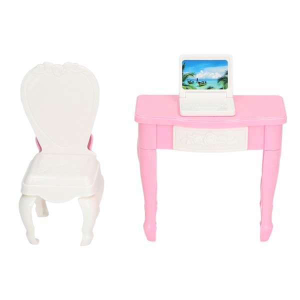 1:12 skala dockhus bärbar dator bord stol möbler mini tillbehör dockhus anteckningsbok skrivbord stol set