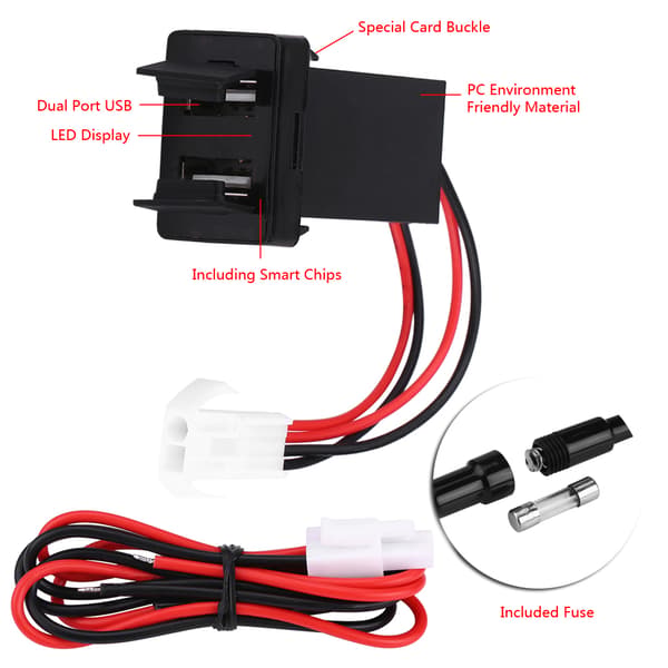 12V 24V 2.1A Dobbel USB Billader Adapter for Toyota Smartphone