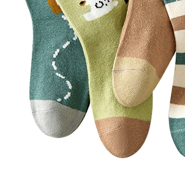 5 Par Barn- och Flicksockor med Cartoonbjörn Mönster, Mjuka Kamgarn Bomullsstrumpor för Höst och Vinter, Söta Crew-Sockor för 3-5 År